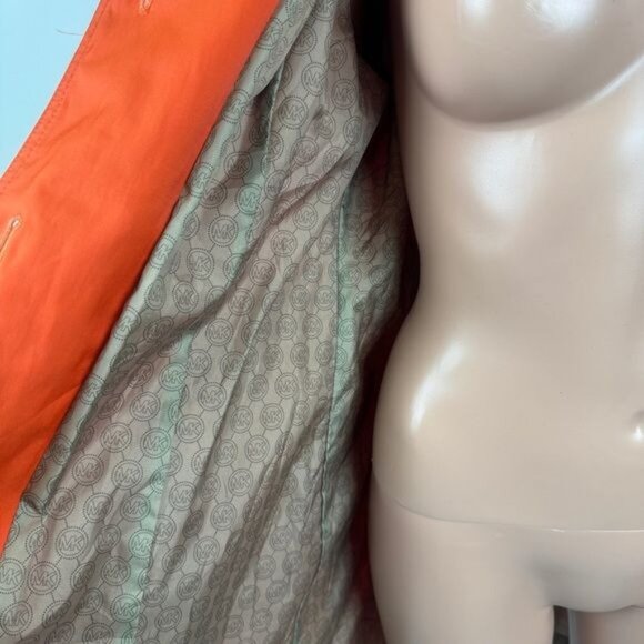 MICHAEL Michael Kors Single Breasted Pleated Trench Coat Rain Orange Size Medium - Picture 9 of 15